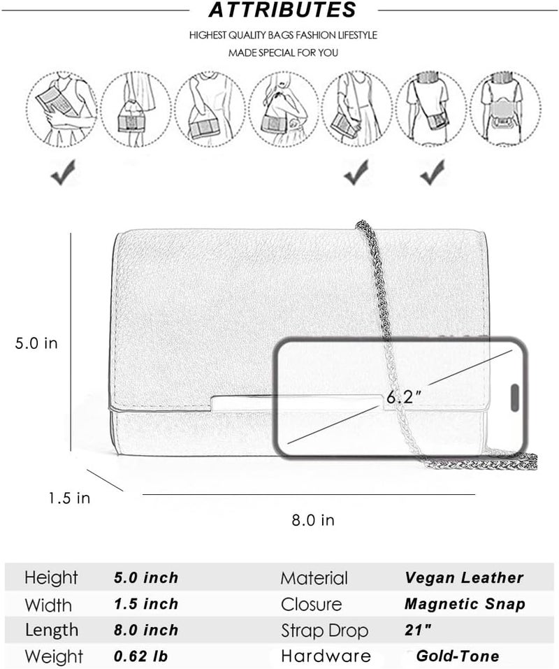 AFKOMST Small Clutch Purses for Women Formal Evening Bag Crossbody and Wristlet Handbags for Party Prom Cocktail Wedding - Image 5